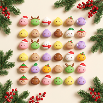 24 festive dumpling squishy characters