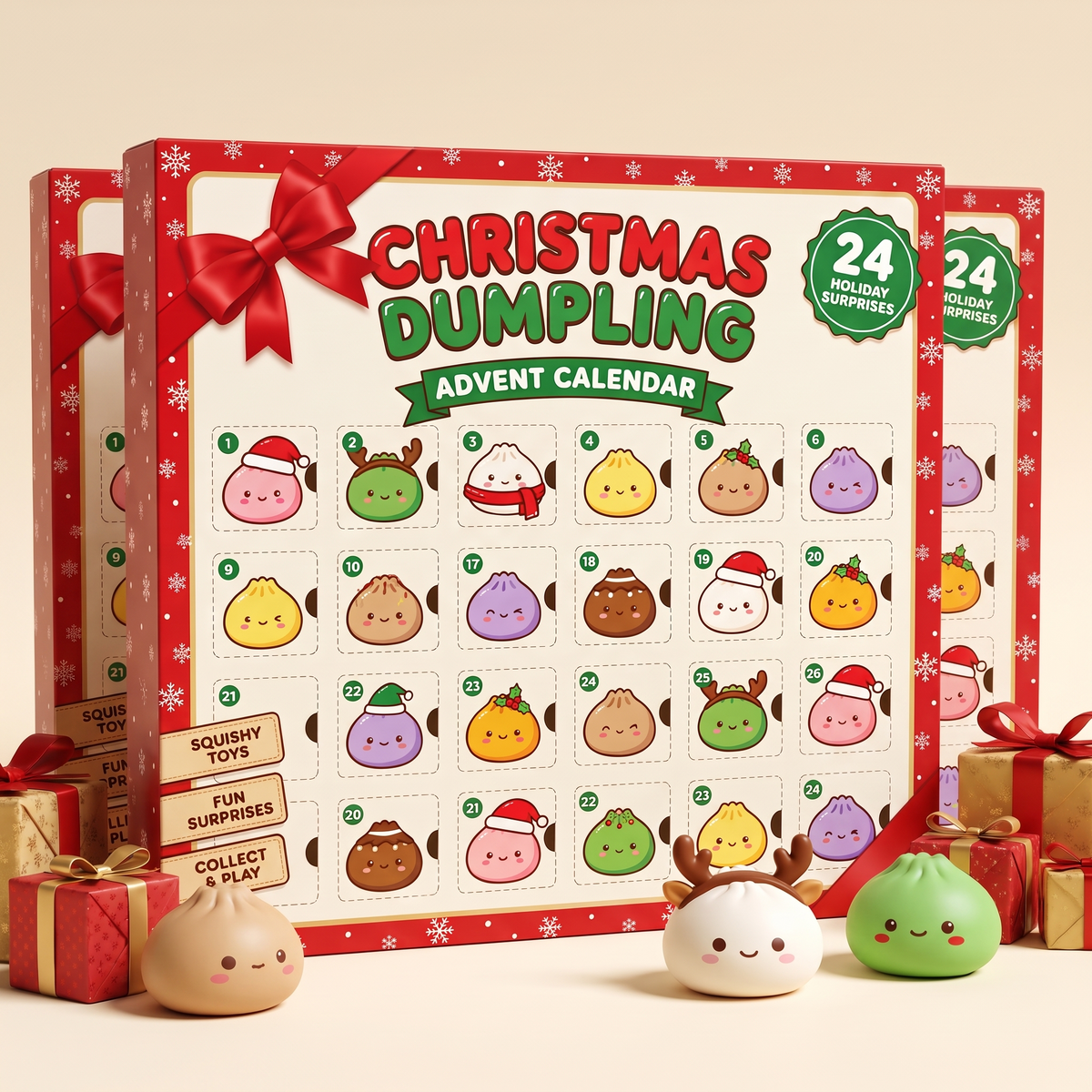 3-pack bundle of Christmas dumpling advent calendars